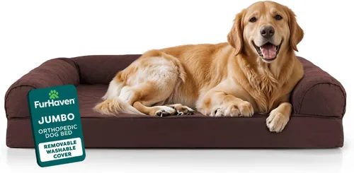 Vista 14 de Furhaven - Cama ortopédica para perros, estilo sofá, acolchada, con funda extraíble y lavable, marrón tostado, tamaño jumbo (XL)