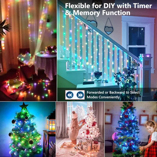 Vista 6 de Brizled - Luces de hadas que cambian de color, 66 pies / 20 metros, 200 luces LED de Navidad con control remoto, luz RGB parpadeante ajustable, luz