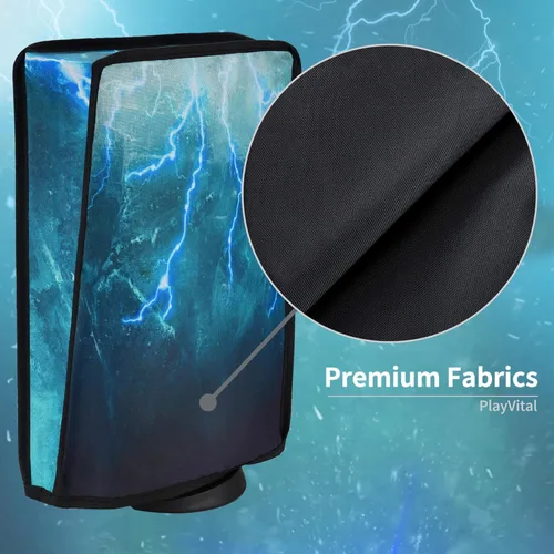Vista 4 de PlayVital Dust Cover for PS5, Waterproof Console Cover, Soft Nylon, Compatible with Digital & Disc Edition - Green Storm Thunder