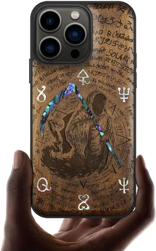 Vista 8 de Carveit Funda protectora de madera de diseñador para iPhone 13 Pro (grabado de madera e incrustaciones de carcasa) compatible con 13 Pro MagSafe