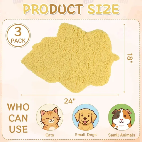Vista 2 de Paquete de 3 camas autocalentables para mascotas con forma de hoja, autocalentable, tapete térmico lavable para erizo, conejo, planeador de azúcar
