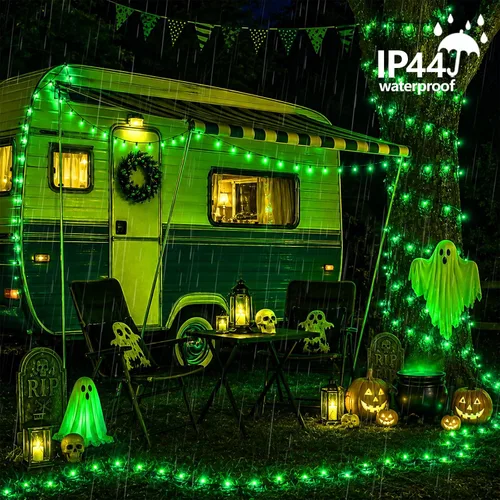Vista 7 de YEGUO 500 luces LED de Navidad rosas de 165 pies, impermeables, para exteriores, cadena de luces de alambre verde para interiores, 8 modos de luces