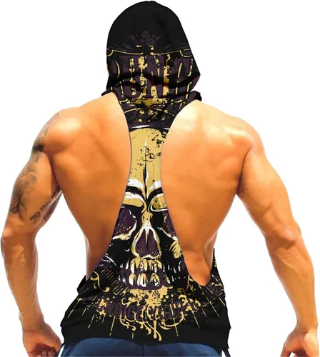 Vista 3 de Cabeen Sudaderas con capucha para hombre con estampado 3D para culturismo, gimnasio, camiseta sin mangas
