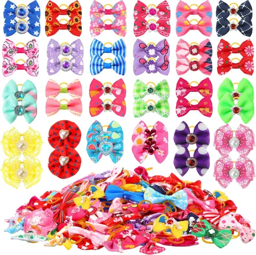 Reginary Lazos para perros para aseo de perros, bonitos lazos para el pelo de perro con bandas de goma, lazos para cachorros pequeños, accesorios