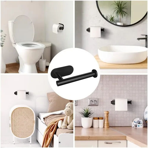 Vista 7 de Ainiv Portarrollos de papel higiénico negro mate, autoadhesivo, acero inoxidable SUS304, soporte para rollo de papel higiénico a prueba de óxido
