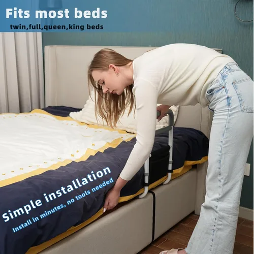 Vista 5 de Rieles de cama para adultos mayores - Riel de asistencia de cama resistente de 350LBS con mango antideslizante junto a la cama, bastón de seguridad