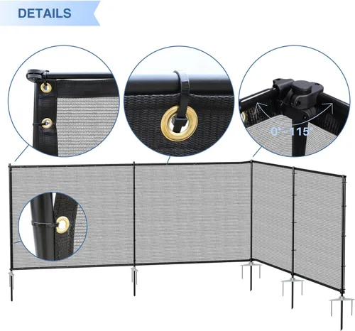 Vista 4 de E&K Panel de Valla de Privacidad para Exteriores 5'x12' Independiente para Patio Trasero Piscina Valla Temporal de Jardín para Perros con Postes