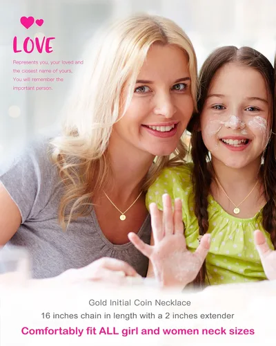 Vista 5 de MIDDLUX Collares con inicial para mujeres y niñas, delicado regalo personalizado hecho a mano para ella, collar con dije de moneda grabada de doble