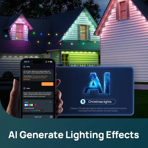 Vista 3 de Linkind Luces de alero para exteriores para luces de Pascua, 100 pies con 72 LED triples, iluminación AI, luces inteligentes RGBTW para exteriores