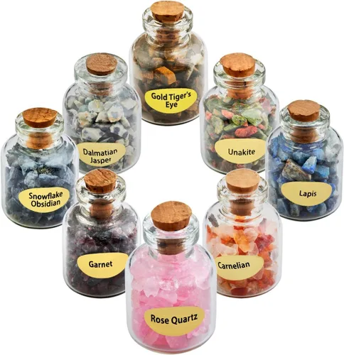 Rockcloud 9 mini botellas de deseos de piedra natal, amuletos de piedra de Wicca para curación de reiki, joyería de cristal para decoración del hogar