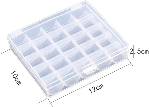 Vista 3 de AKIRO Caja de bobinas vacías con 25 ranuras, caja de almacenamiento de plástico para máquina de coser, paquete de 2