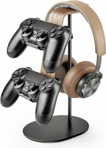 Controller and Headset Holder, Aluminum and Wood Gaming Controller & Headphone Stand for PS5 PS4 Xbox One Nintendo Switch, Universal Desk Game