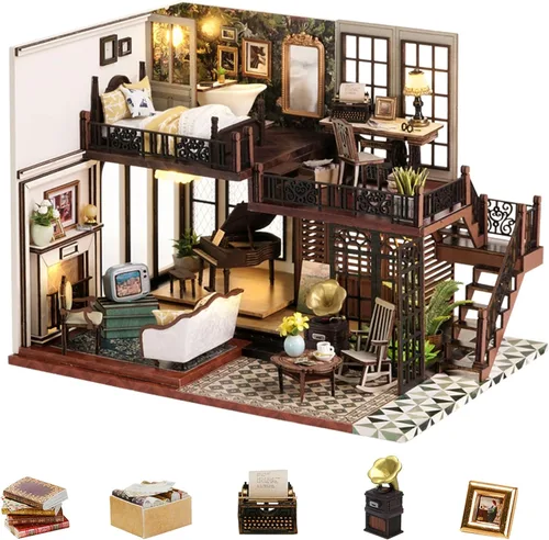 Vista 11 de Flever Kit de casa de muñeca en miniatura DIY, habitación creativa con muebles para regalo artístico romántico (Forest Teashop)