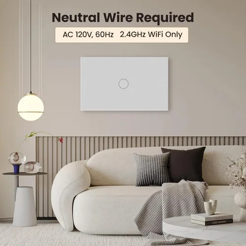 Vista 2 de Interruptor de luz inteligente 4.6X2.8X1.3 pulgadas, necesita cable neutro, WiFi de 2.4GHz, interruptor inteligente certificado FCC con control