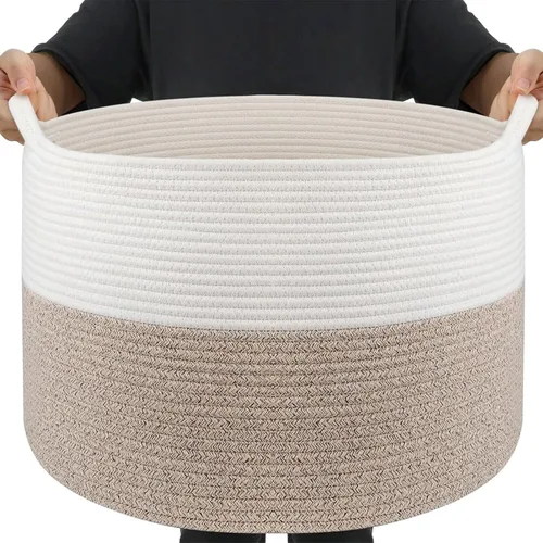 Vista 11 de Maliton - Cesta de manta extra grande, canasta de cuerda de algodón para juguetes, cesta de lavandería tejida con asas, almacenamiento decorativo