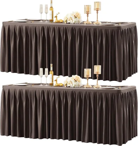 Vista 42 de Paquete de 2 manteles de poliéster negro para mesas rectangulares de 4 pies, cubierta de mesa ajustada sin arrugas, manteles elásticos de 4 pies