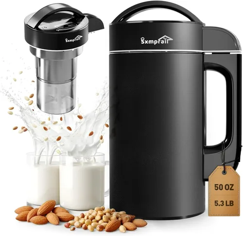 Máquina para hacer leche de almendras de acero inoxidable 304 (filtro incorporado) 50 onzas, 6-7 tazas por lote, licuadora de cocina 8 en 1 para