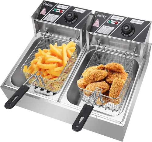 Vista 8 de EH82 5000W MAX 110V 12.7QT/12L Acero Inoxidable Doble Cilindro Freidora Eléctrica Freidora Eléctrica Freidora Profunda Cesta Cocina Hotel