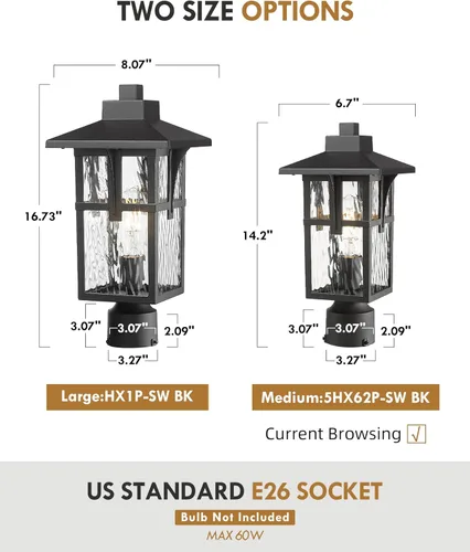 Vista 3 de HWH - Lámpara de poste para exteriores, lámpara de poste de luz exterior de columna, faroles de pilar al aire libre, luces de poste para patio