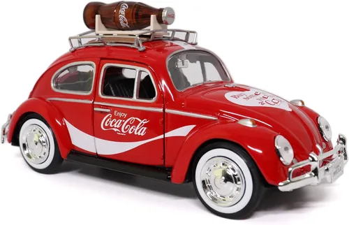Vista 9 de Motor city classics Coca-Cola Diecast Collectible 1966 VW Beetle con botella en el estante superior Escala fundida a presión 1:24 Modelo 424066