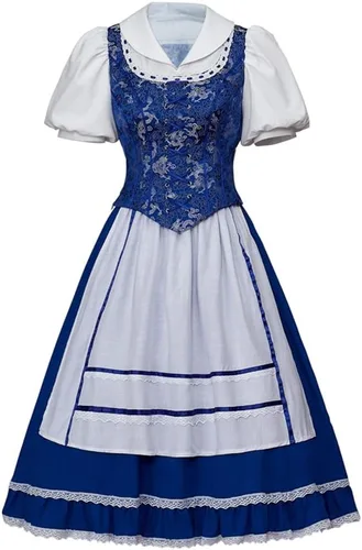 VEECOOCOS Disfraz de princesa Belle para cosplay, vestido de aldea de Belle, vestido de sirvienta azul para mujer