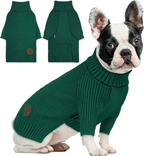 Vista 19 de cyeollo Suéter para perro pequeño, suéteres cálidos de cuello alto para perros pequeños, sudadera tejida para perrito con mangas, suéter de otoño e