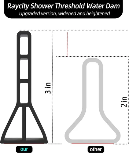 Vista 3 de Raycity Umbral de ducha alto de 3" con presa de agua de 59 pulgadas, protector plegable contra salpicaduras de agua de ducha para umbral de ducha