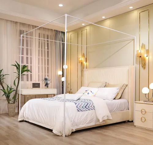 Vista 3 de Mengersi - Postes de poste para marco de cama con dosel, tamaño king, de acero inoxidable, con soporte para 4 esquinas, cortinas de cama con dosel