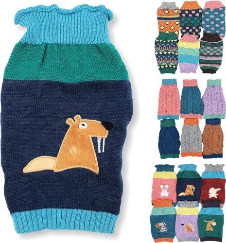 Vista 22 de Suéter de punto para perro, ropa de invierno cálida y suave para mascotas pequeñas y grandes (XL: longitud: 22 pulgadas, alce)