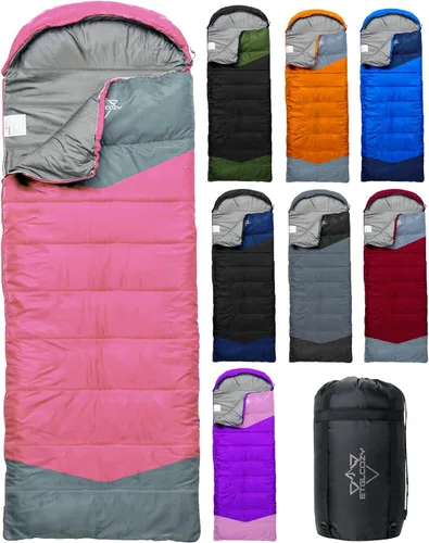 Vista 17 de Lightweight 3-Season Sleeping Bag for Adults/Kids Camping, Compact w/Compression Sack, Waterproof Ripstop, Portable for Backpacking Hiking Travel