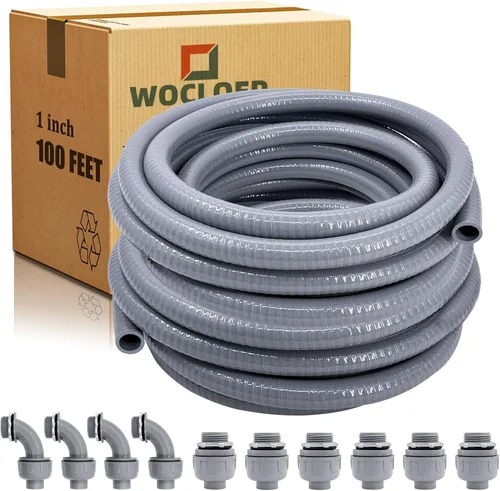 Vista 16 de Conducto hermético a líquidos, kit de conducto eléctrico flexible no metálico de 1/2 pulgada y 25 pies, con 4 conectores de conducto rectos y 3