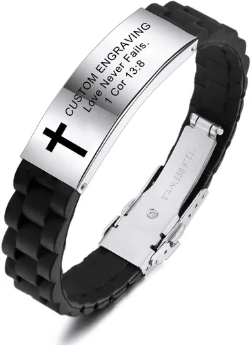 Vista 20 de MeMeDIY - Pulseras con cita inspiradora y cruz, accesorios de fe cristiana con versículo de la Biblia, pulsera de identificación de silicona
