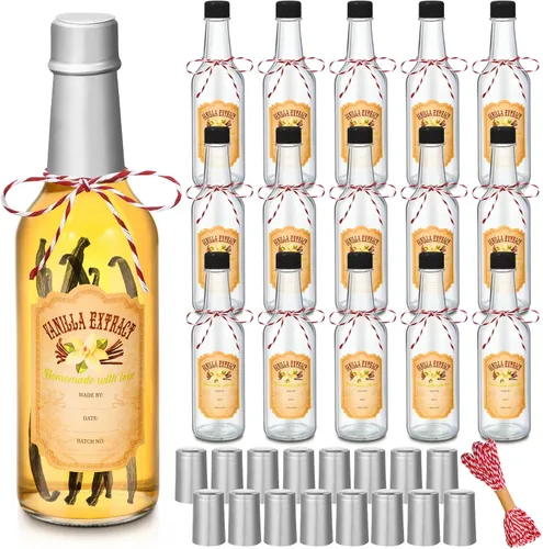 Vista 7 de Tioncy 16 piezas de botellas vacías de extracto de vainilla para jarra de vainilla casera, botella de vidrio con tapa, banda retráctil, etiqueta