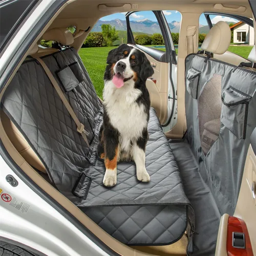 Funda de asiento de automóvil para perros con ventana de malla, banco y hamaca combinada, desmontable, adecuada para la mayoría de vehículos (gris,