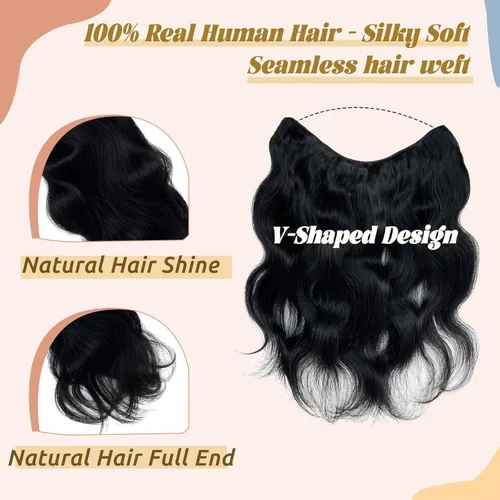 Vista 3 de Extensiones de cabello humano real con clip de color negro azabache para mujer, extensiones de cabello humano ondulado negro 100% cabello humano