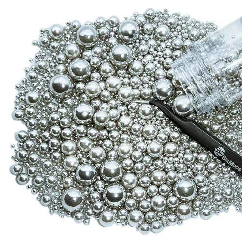 Vista 2 de Gránulos de perlas comestibles de plata para decoración de pasteles, perlas comestibles de plata de 5.1 onzas, decoración de cupcakes, decoraciones