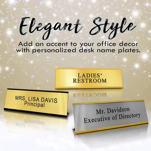 Vista 3 de Placas de identificación para escritorios, placa de nombre personalizada para escritorio o pared, grabado personalizado, 2 x 8 pulgadas