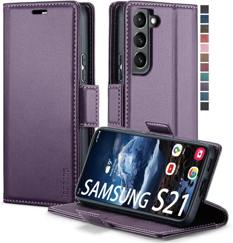 Vista 11 de Funda tipo cartera para Samsung Galaxy S21 5G con tarjetero y bloqueo RFID, función atril magnética, funda de piel con tapa para Samsung Galaxy S21