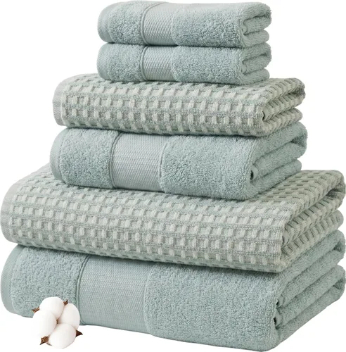 Vista 18 de Modern Threads Juego de 6 toallas de damasco jacquard/sólido ultra suave 550GSM 100% algodón peinado con bordes adornados [melocotón]