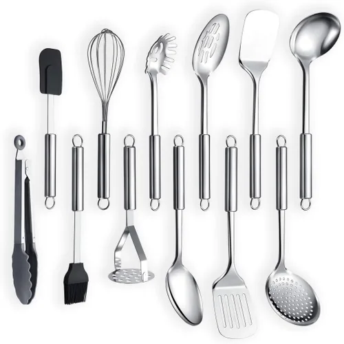 Vista 8 de Berglander Juego de utensilios de cocina de 8 piezas, juego de herramientas de cocina de acero inoxidable con soporte, utensilios de cocina