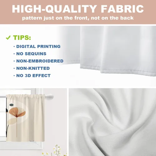 Vista 4 de Shrahala Floral Abstract Design Tier Curtains for Kitchen Windows, Minimalist Flower Illustration Window Curtain Panels Multilayer Polyester