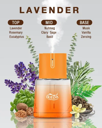 Vista 2 de Difusor inteligente de aroma para automóvil, difusor de aceite esencial de 3.5 onzas líquidas con aroma a lavanda, difusor de coche de 3 modos