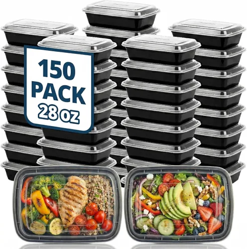 Vista 10 de Tiya Contenedores de preparación de comidas con tapas, paquete de 150 recipientes de plástico de 12 onzas sin BPA para almacenamiento de alimentos