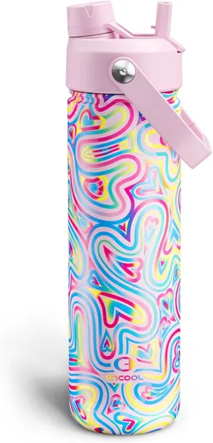 Vista 150 de Botella de agua aislada con popote para niños, botella de agua de acero inoxidable de 12 onzas con boquilla doble, a prueba de fugas, sin BPA, al