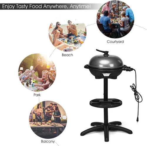 Vista 5 de Giantex Parrilla Eléctrica para Interiores y Exteriores, Placa de Parrilla Antiadherente, 3 Zonas de Cocción, Control de Temperatura, Bandeja