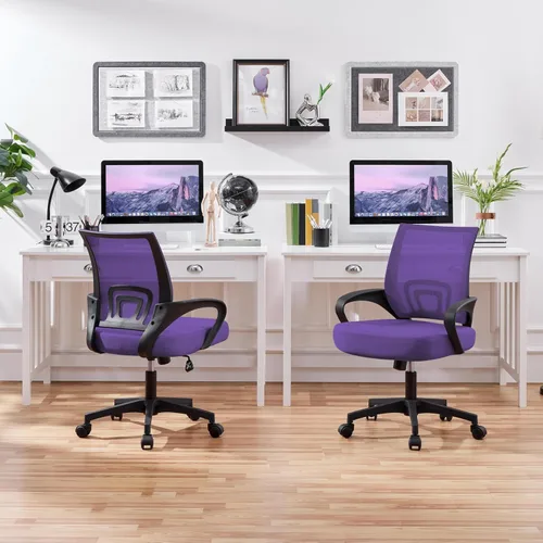 Vista 7 de Topeakmart - Silla de oficina con respaldo trasero giratorio para escritorio Púrpura