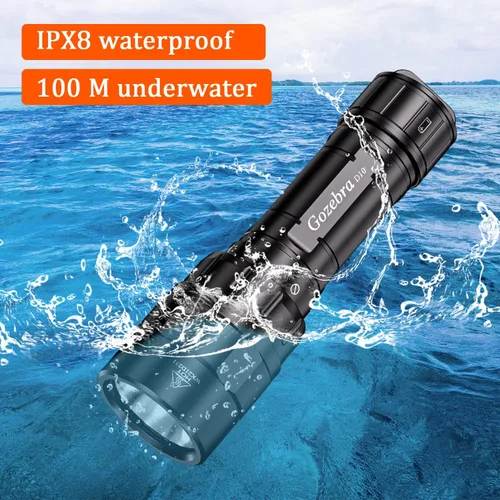 Vista 5 de Luz submarina D10 de 4500 lúmenes, 3 modos de luz de buceo, linterna de buceo, linterna de buceo, linterna impermeable recargable, luces de buceo