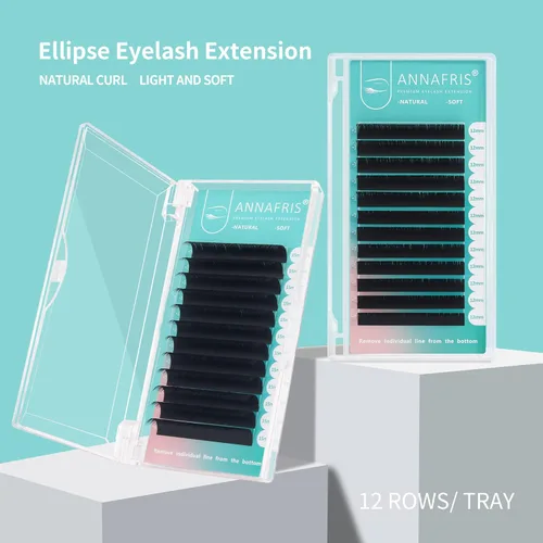 Vista 7 de Extensión de pestañas elipse planas, 0.006 in, rizo C de 0.55 pulgadas, natural, suave, negro mate, pestañas postizas individuales, puntas