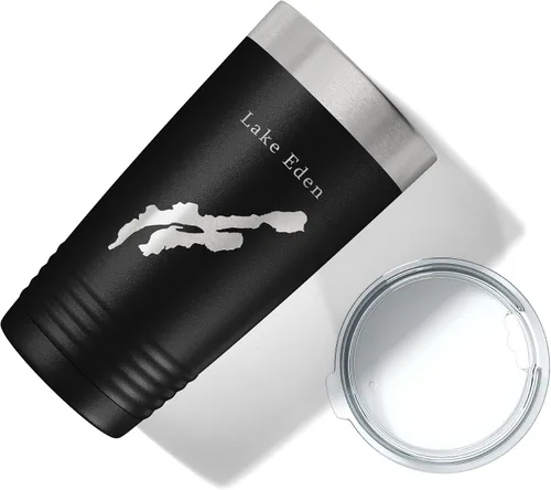Vista 5 de Lake Eden Map Tumbler Travel Mug Insulated Laser Engraved Coffee Cup Vermont 20 oz Black