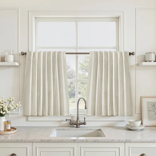 Linen Blackout Curtains for Bedroom Living Room 30 Inch Long, Oatmeal Black Out Curtain Thermal Insulated Noise Reducing Room Darkening Short Drapes